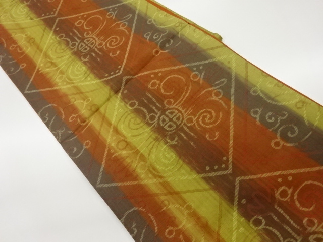 リサイクル　菱に縞・抽象模様織出し袋帯